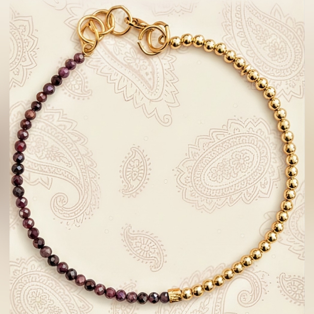 Natural Red And Pink Ruby In Assymetrical Gold Beaded Choker/Necklace
